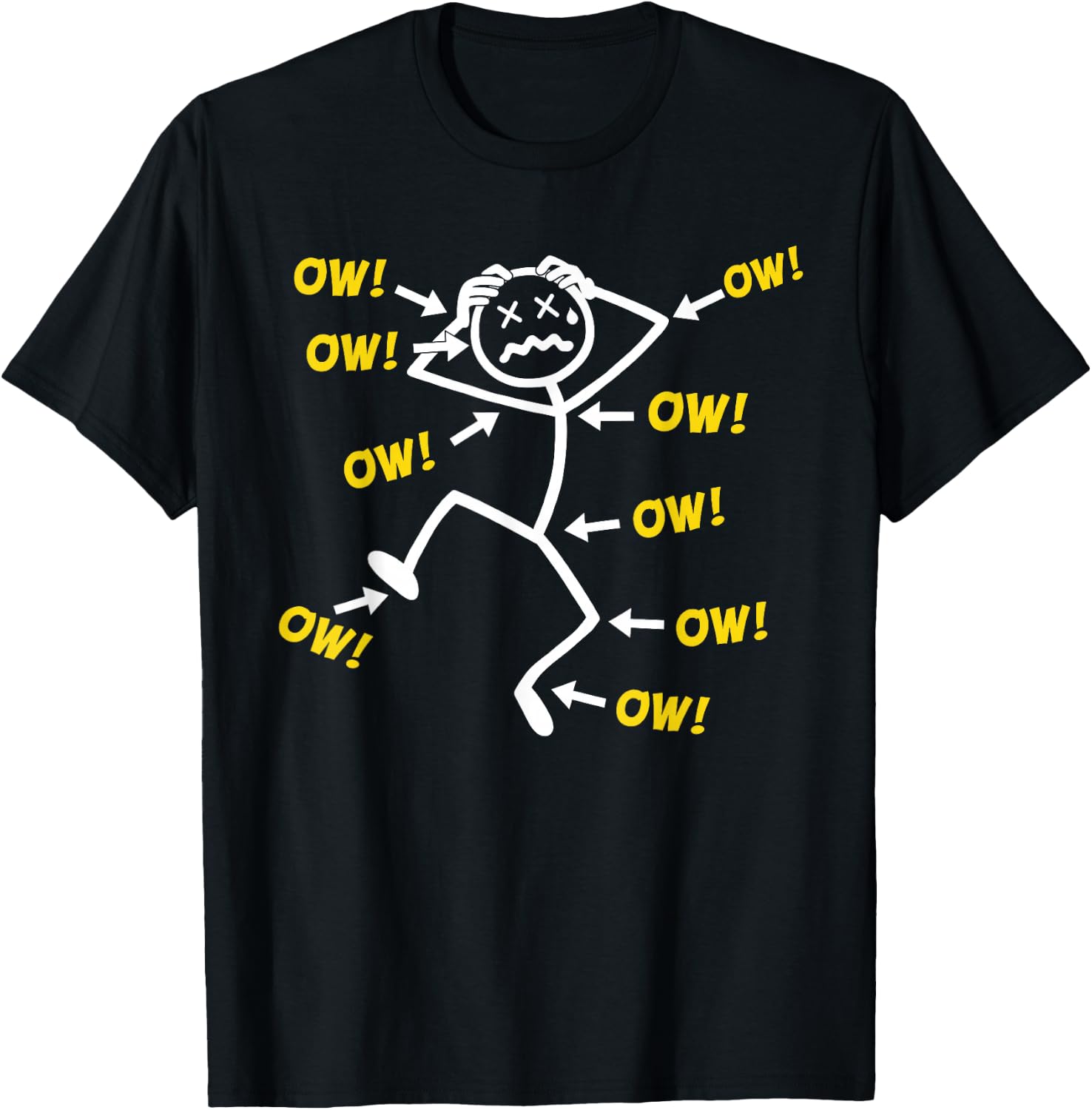 Funny Ow Ow Ow Ow Saying Body Pain Character Humor Sarcastic T-Shirt - T-Shirt | Black