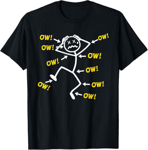 Funny Ow Ow Ow Ow Saying Body Pain Character Humor Sarcastic T-Shirt - T-Shirt | Black