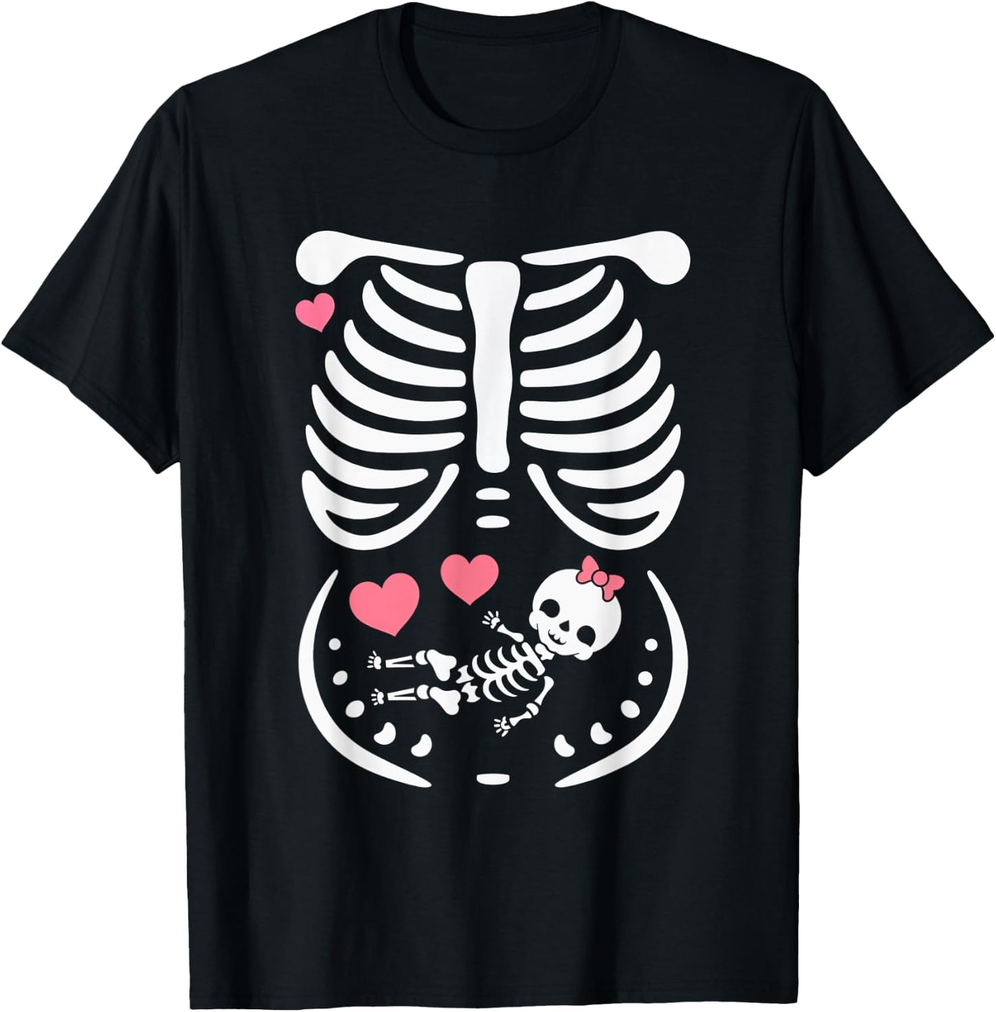 Maternity Skeleton Baby Love Hearts Cute Pregnancy T-Shirt - T-Shirt | Black