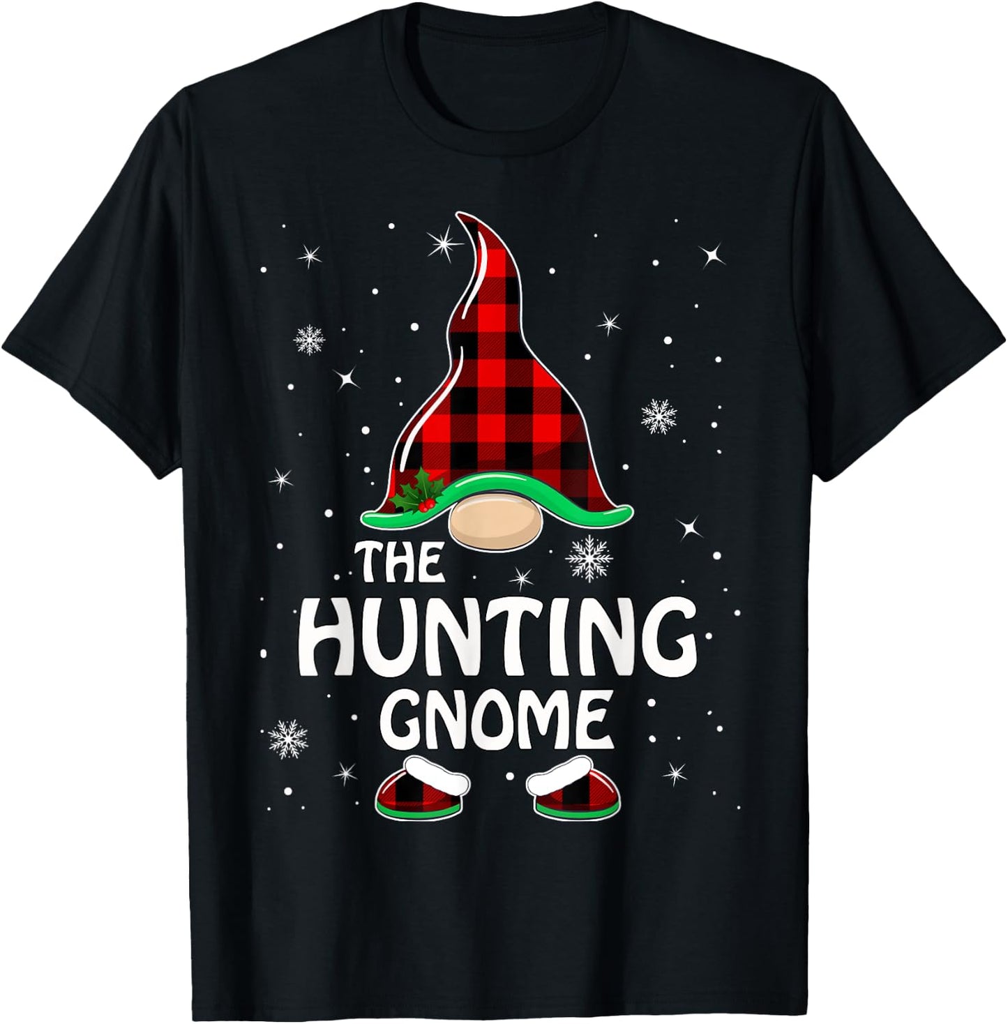 Hunting Gnome Buffalo Plaid Matching Family Christmas Pajama T-Shirt - T-Shirt | Black