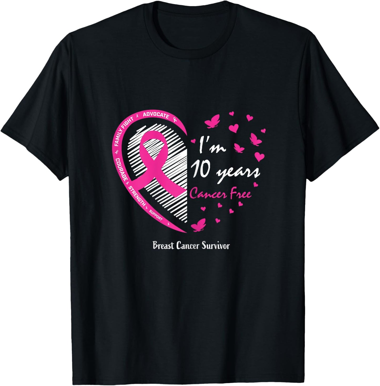 10 Year Survivor Gifts Women Mom Pink Breast Cancer Survivor T-Shirt - T-Shirt | Black