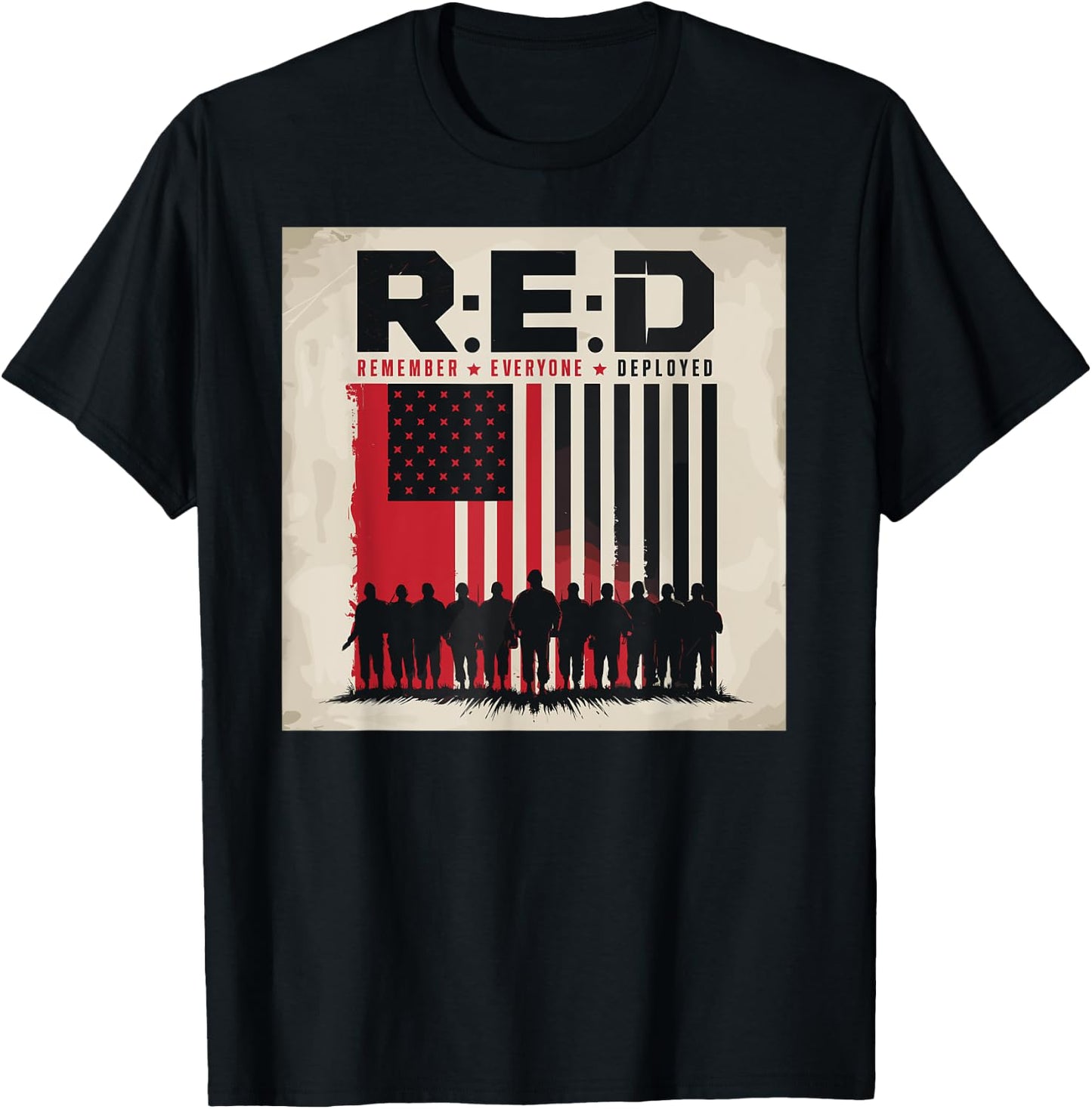 Remember Everyone Deployed Patriotic Veteran American Flag T-Shirt - T-Shirt | Black