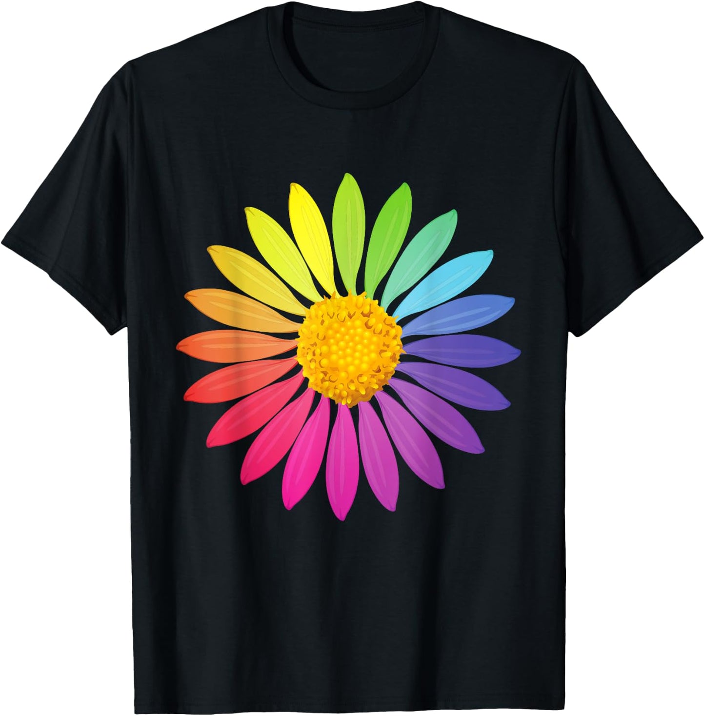 Rainbow Flower ROYGBIV Colorful Garden Rainbow T-Shirt - T-Shirt | Black