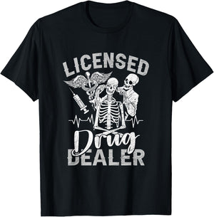 Skeleton Licensed Drug Dealer Trafficker Design Pharmacist T-Shirt - T-Shirt | Black