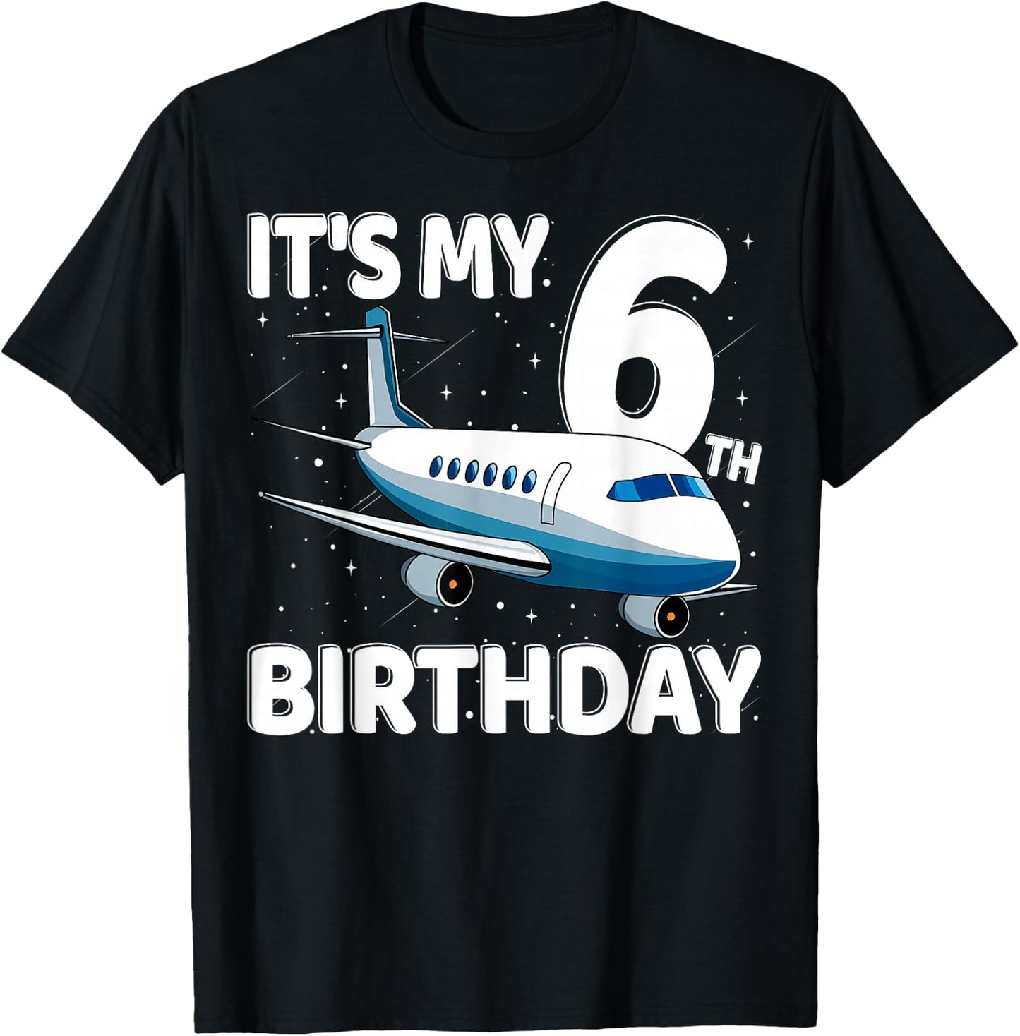 It's My 6th Birthday Airplane 6 year old Birthday Boy Girl T-Shirt - T-Shirt | Black