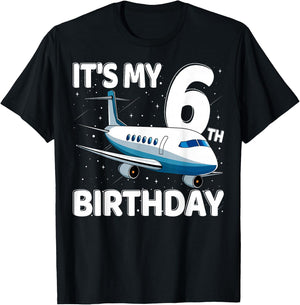 It's My 6th Birthday Airplane 6 year old Birthday Boy Girl T-Shirt - T-Shirt | Black