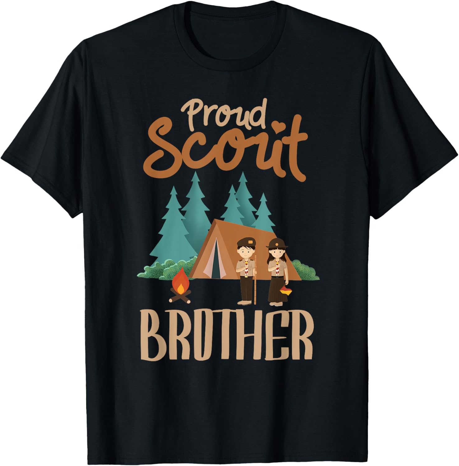 Proud Scout Brother Camping Scout Scouting Leader Adventure T-Shirt - T-Shirt | Black