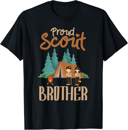 Proud Scout Brother Camping Scout Scouting Leader Adventure T-Shirt - T-Shirt | Black