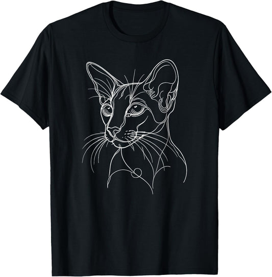 Line Art Oriental Shorthair Cat T-Shirt - T-Shirt | Black