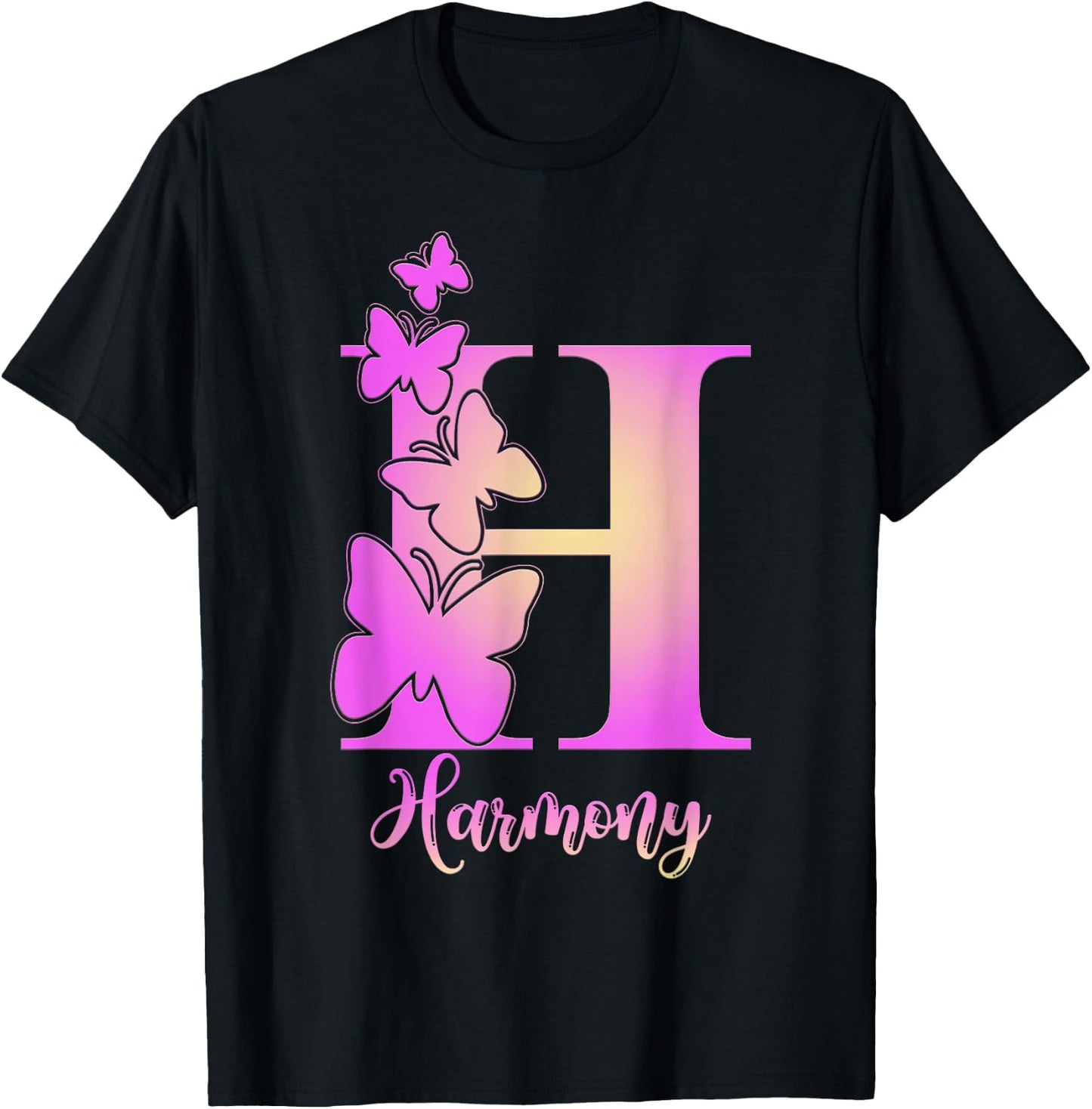 Harmony, cute personalized butterfly custom kids girls name T-Shirt - T-Shirt | Black