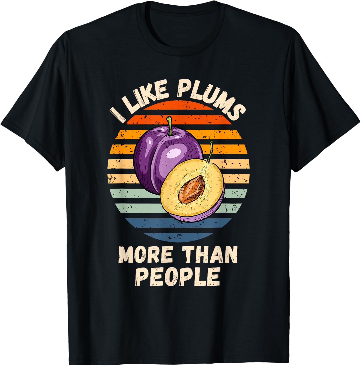 Vintage I Like Plums More Than People Retro Plums Fruit T-Shirt - T-Shirt | Black