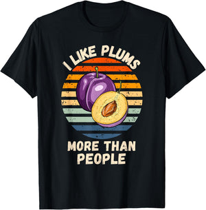 Vintage I Like Plums More Than People Retro Plums Fruit T-Shirt - T-Shirt | Black
