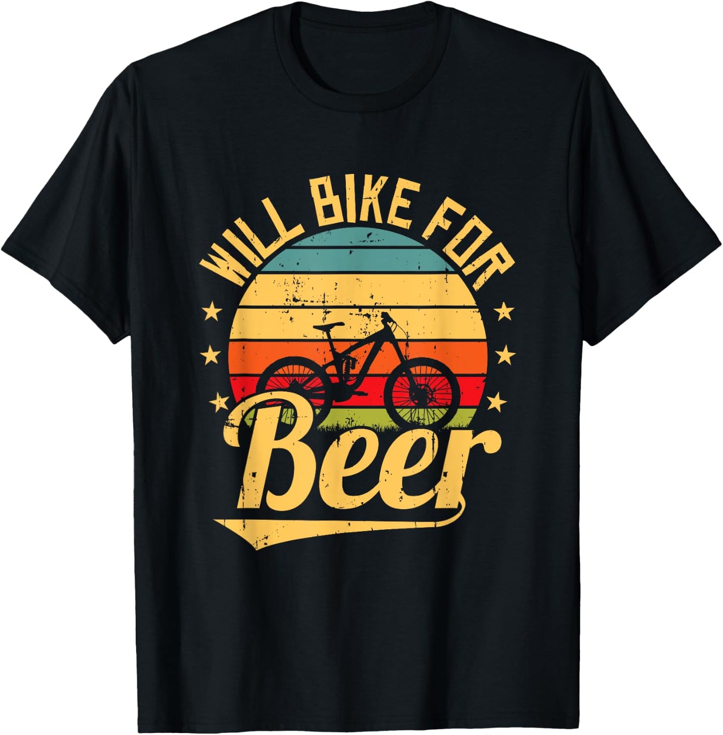 Will Bike for Beer Funny Bike Lovers Biking Vintage T-Shirt - T-Shirt | Black