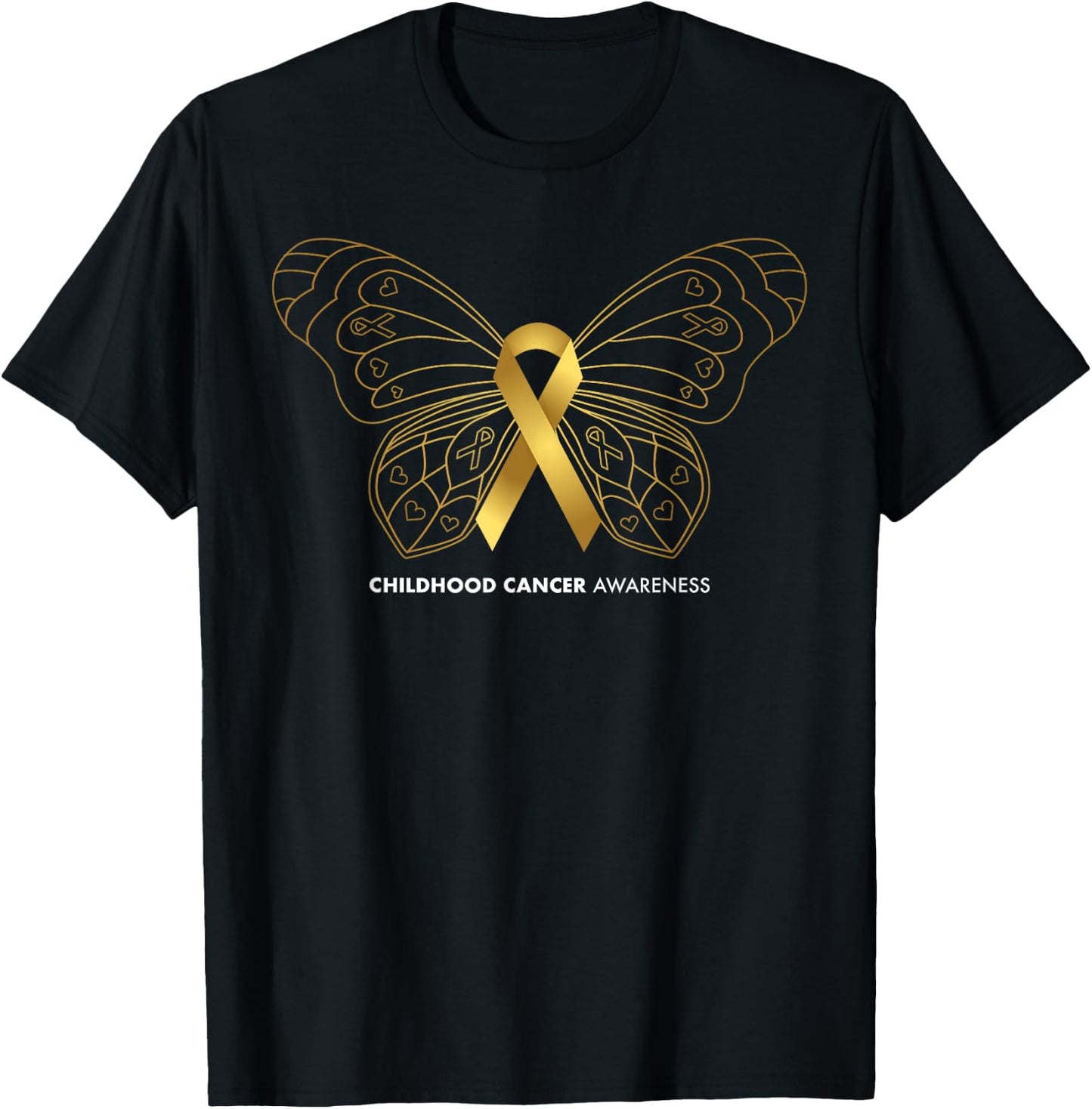 Childhood Cancer Awareness Shirts, Butterfly & Gold Ribbon T-Shirt - T-Shirt | Black