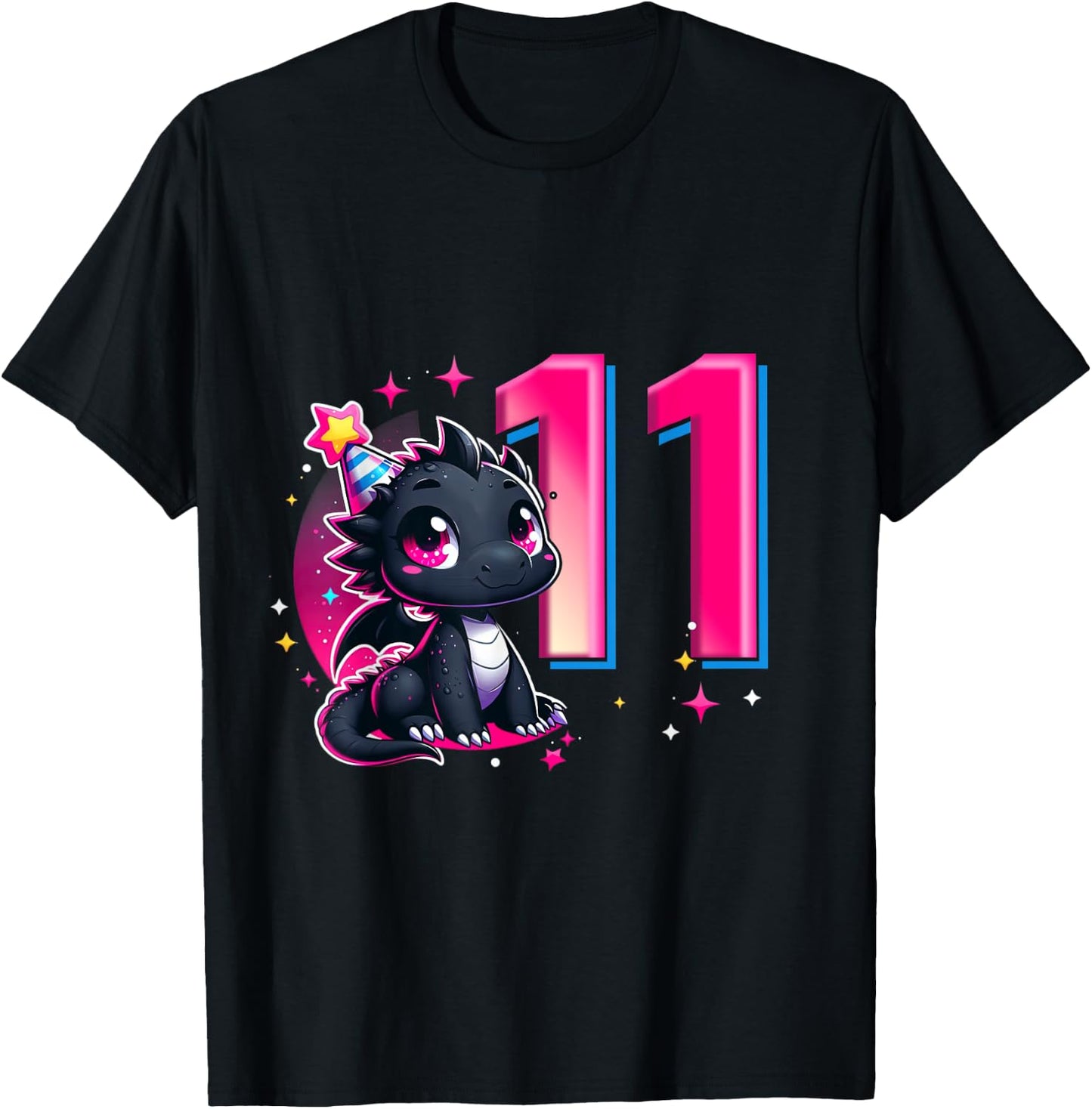 11th Birthday Shirt Dragon Party Birthday Girl Pink 11 Ten T-Shirt - T-Shirt | Black