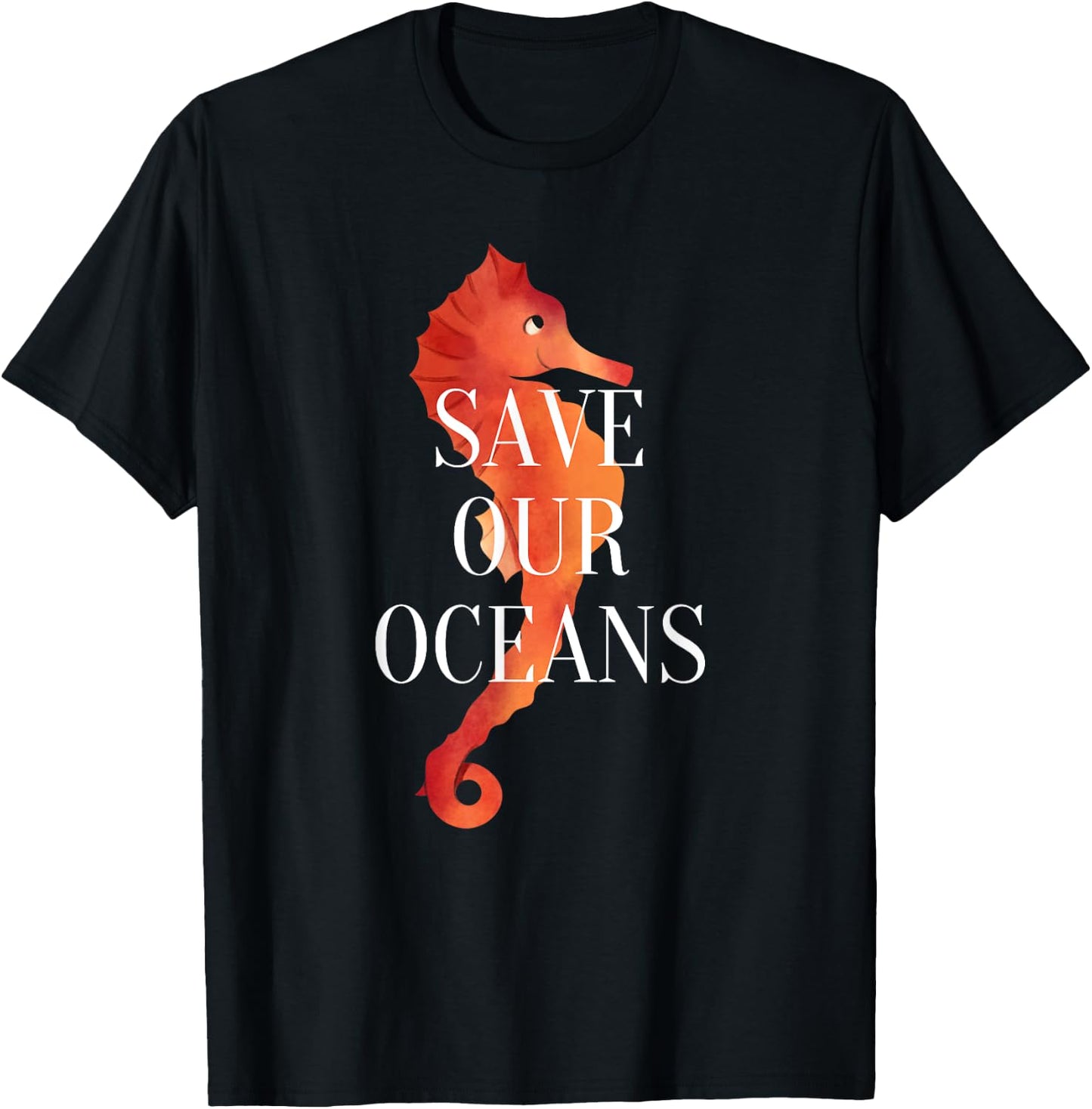 Save Our Oceans, Earth Day Commemorative Seahorse Graphic T-Shirt - T-Shirt | Black