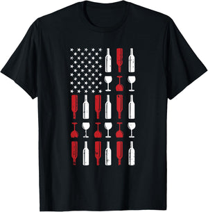Wine Glass 4th of July Vintage USA Flag Patriotic Drinker T-Shirt - T-Shirt | Black