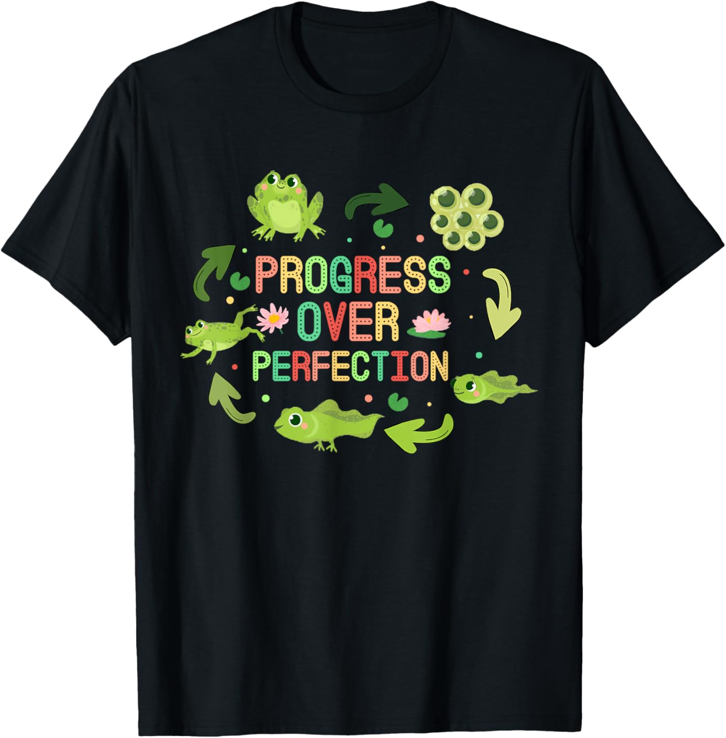 Progress Over Perfection Frog back to School Teacher T-Shirt - T-Shirt | Black