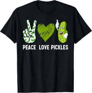 Peace, Love Pickles Retro Pickles Lover Food Lover T-Shirt - T-Shirt | Black
