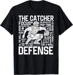 Baseball Softball Catcher Position Word Art Player Game Day T-Shirt - T-Shirt | Black