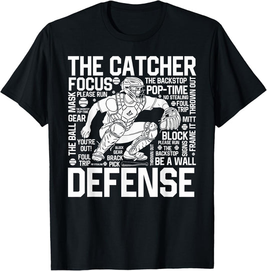 Baseball Softball Catcher Position Word Art Player Game Day T-Shirt - T-Shirt | Black