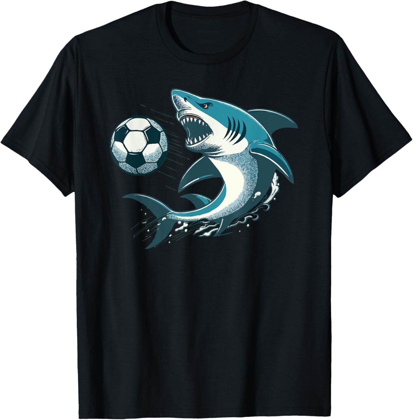 Funny Shark Artwork For Shark Lovers Shark Playing Soccer T-Shirt - T-Shirt | Black