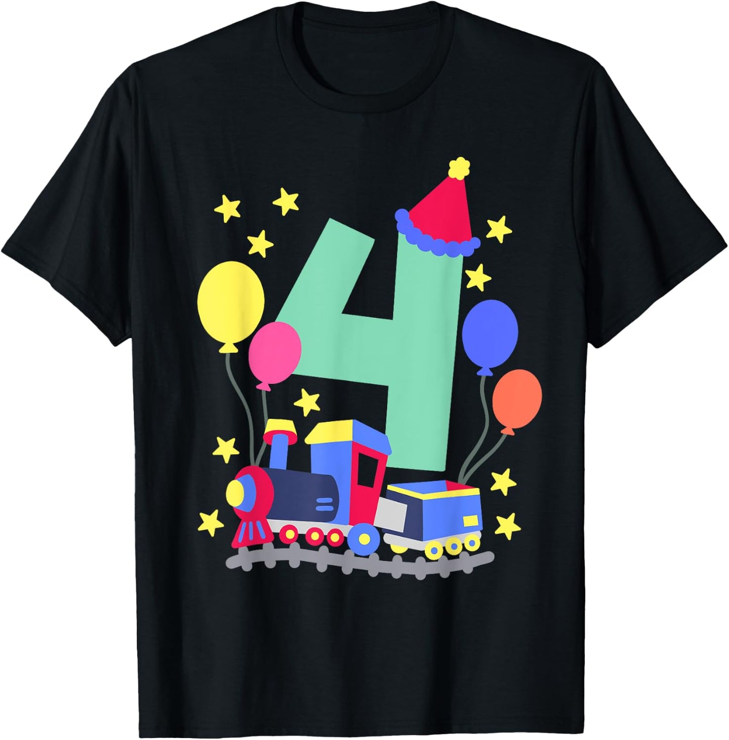 4th Birthday Train Lovers I'm 4 Boys Kids Four Years Old T-Shirt - T-Shirt | Black
