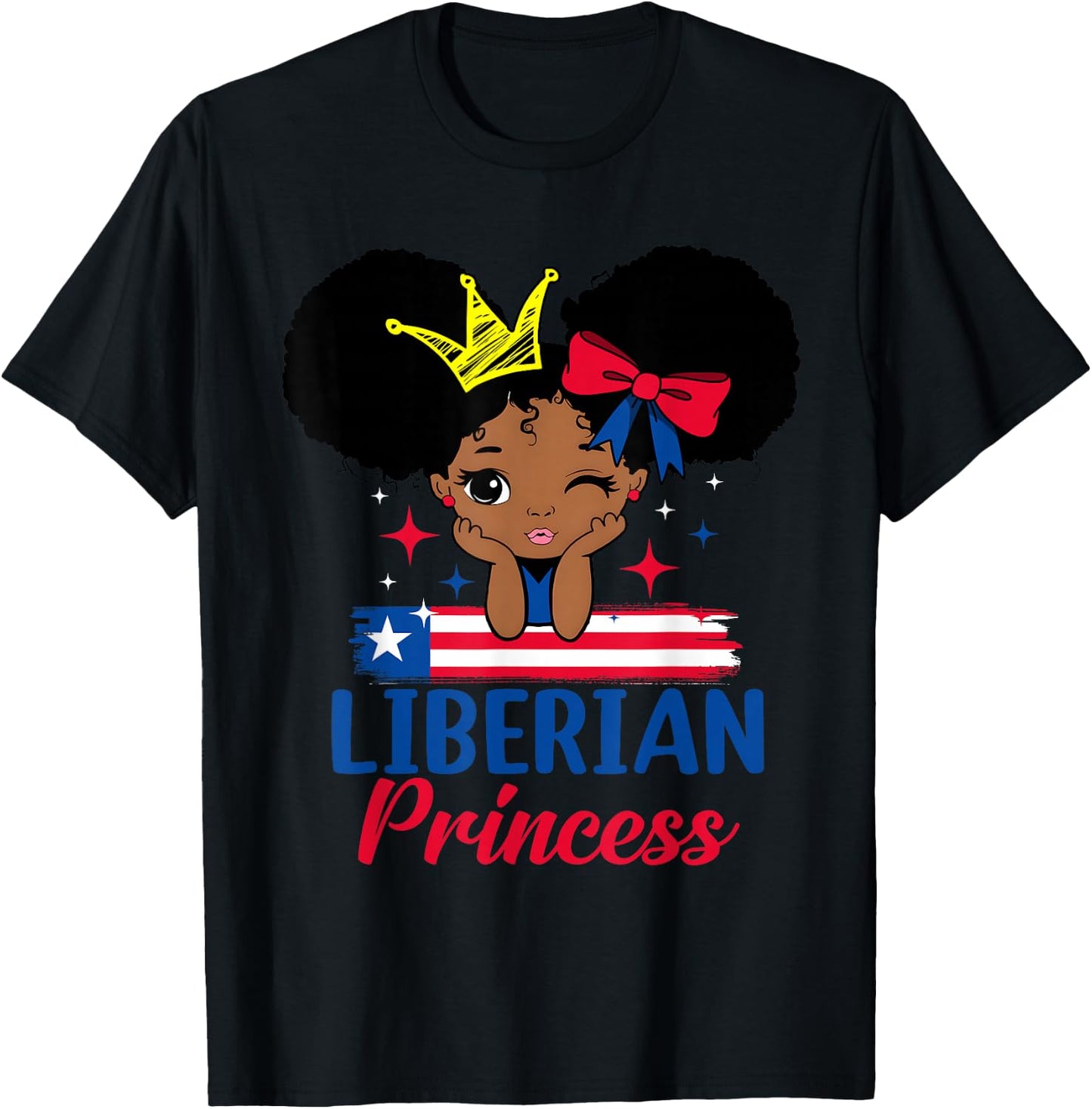 Liberian Princess Liberia Girl Melanin Cute Liberian Flag T-Shirt - T-Shirt | Black
