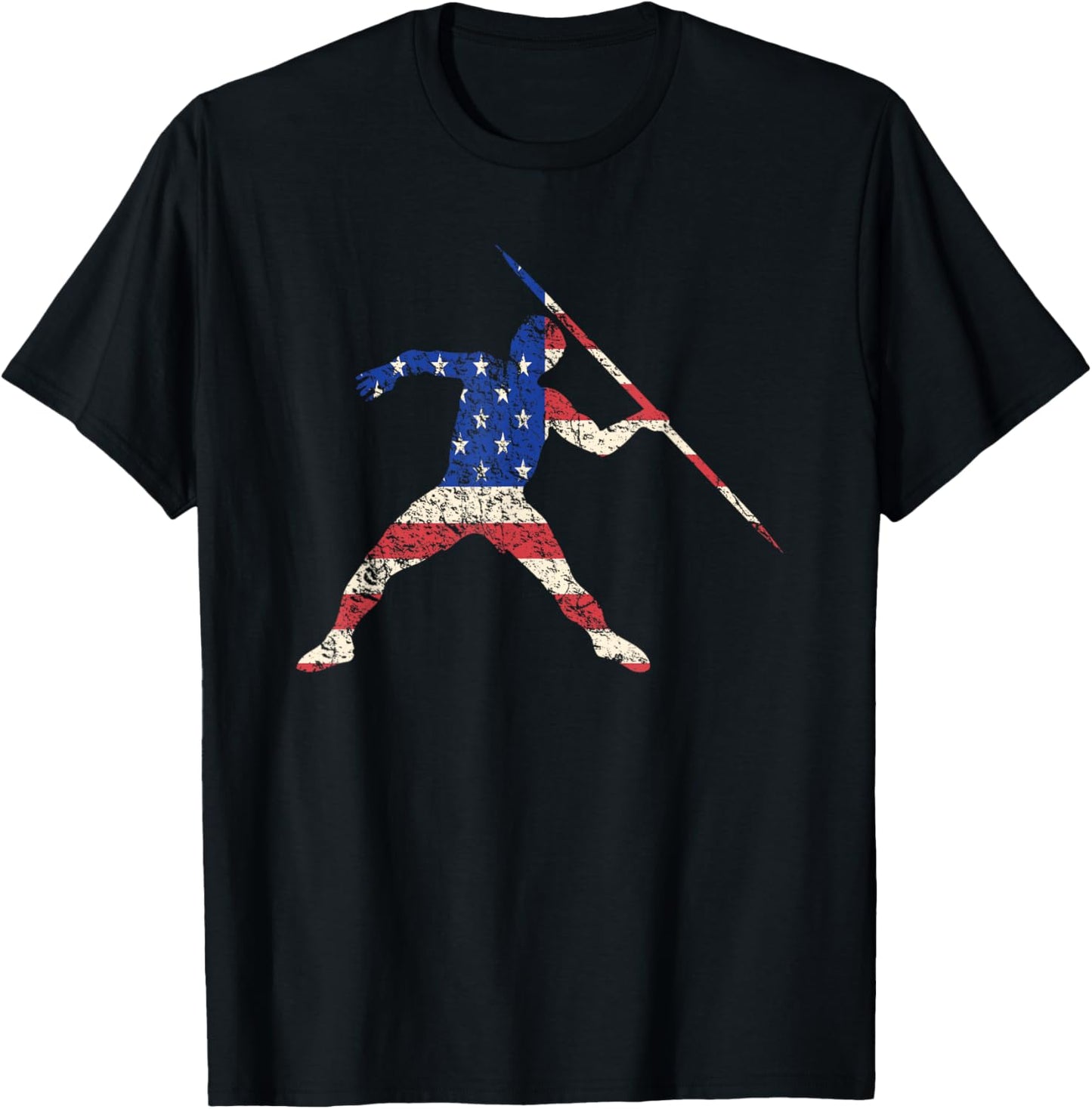 Javelin Thrower American Flag Track and Field Women Kids Men T-Shirt - T-Shirt | Black