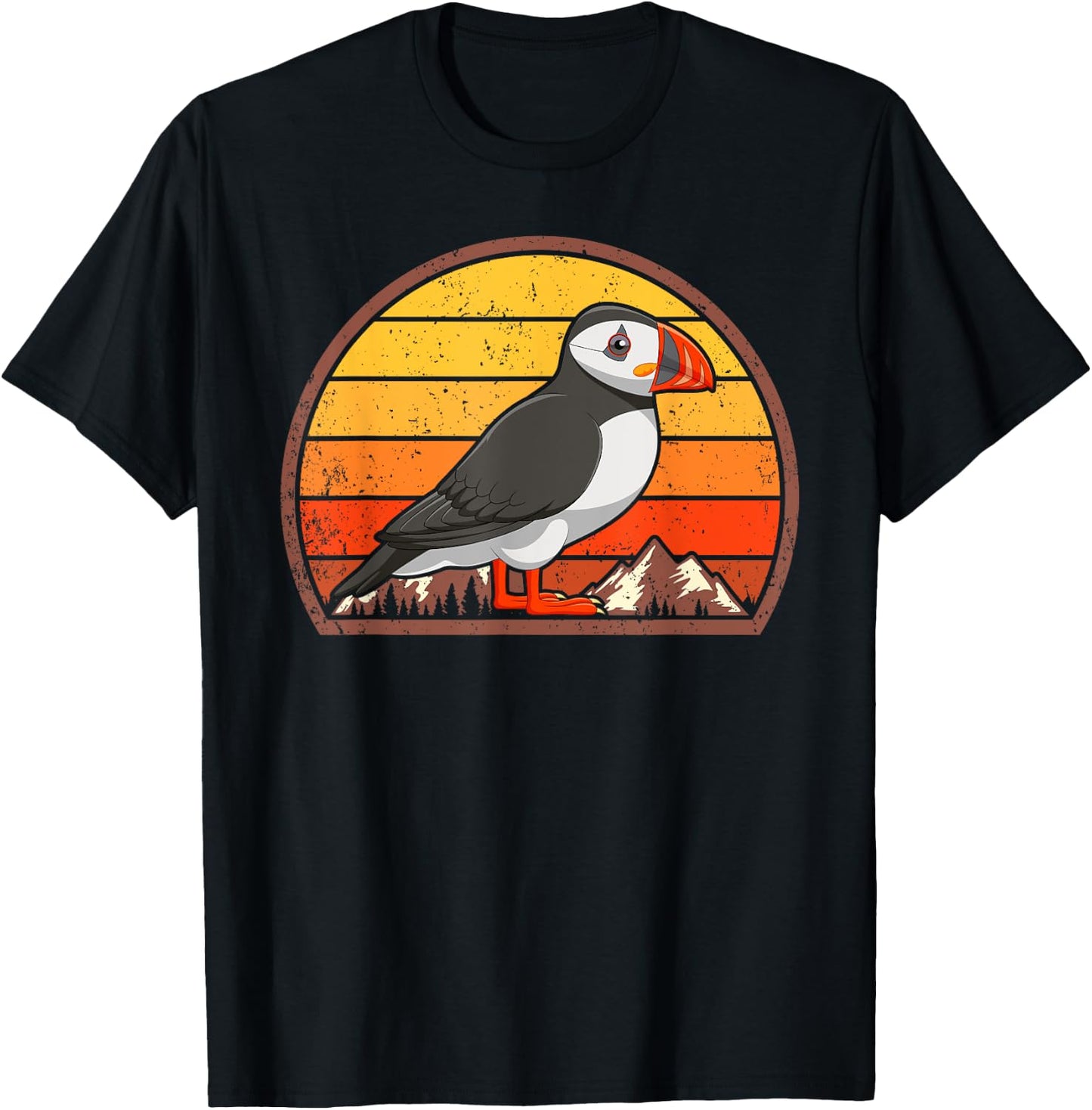 Sunset Puffin Lover Gift Vintage Retro Puffin T-Shirt - T-Shirt | Black