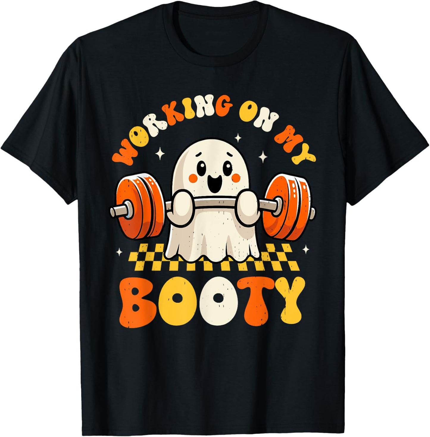 Groovy Working On My Booty Boo-Ty Funny Halloween Gym Ghost T-Shirt - T-Shirt | Black