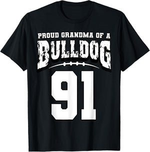 Proud Bulldog Football Grandma Of Player 91 T-Shirt - T-Shirt | Black