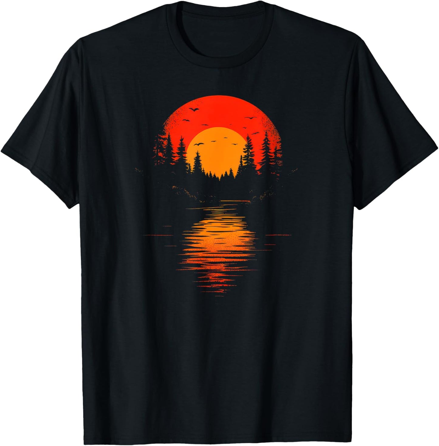 Retro Wilderness Bear Trees Reflection Outdoor Forest T-Shirt - T-Shirt | Black