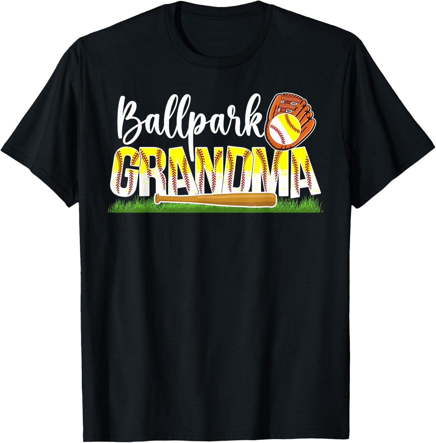 Ballpark Grandma Softball Baseball Grandma Of Ballers T-Shirt - T-Shirt | Black