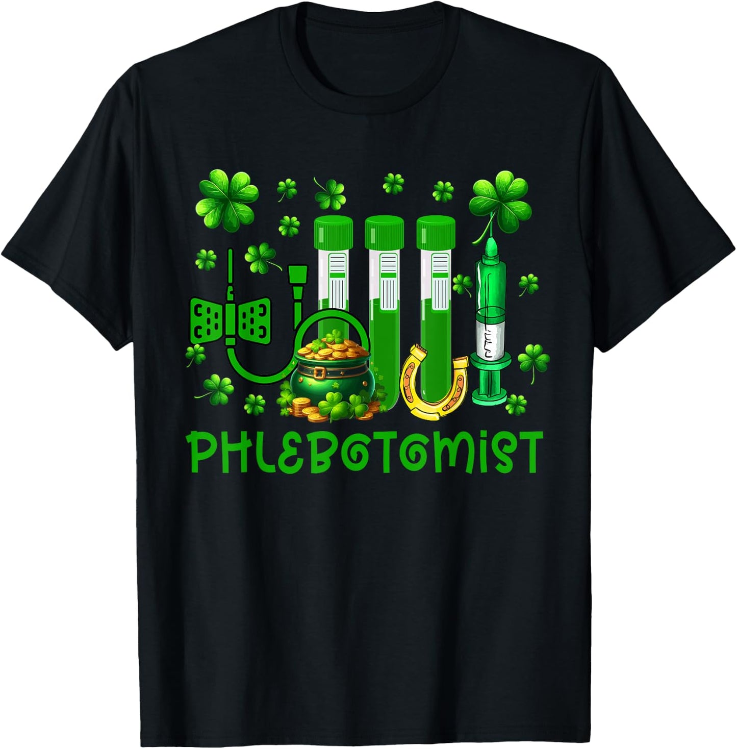 Phlebotomist Costume Shamrocks Lucky Patrick's Day Coin T-Shirt - T-Shirt | Black