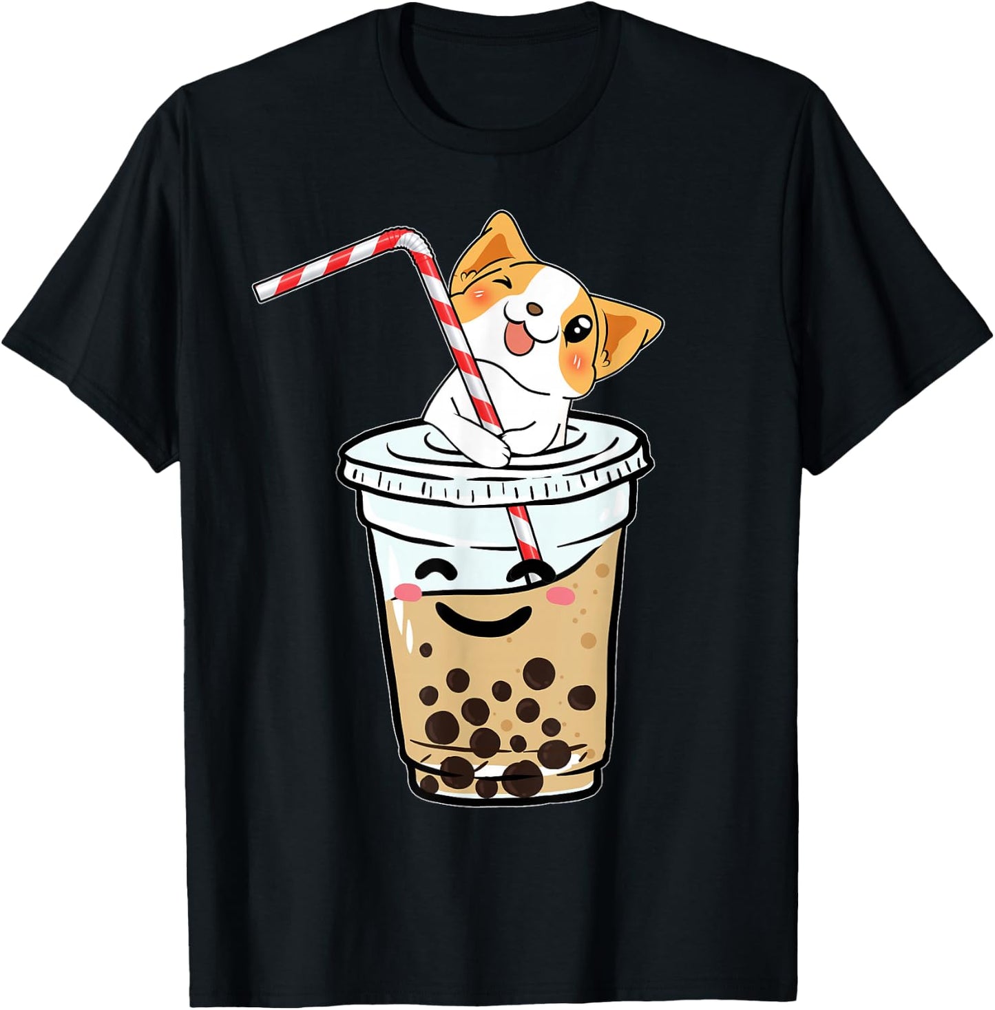 Cute Corgi Bubble Tea Boba Welsh Dog Gift Women Kids T-Shirt - T-Shirt | Black