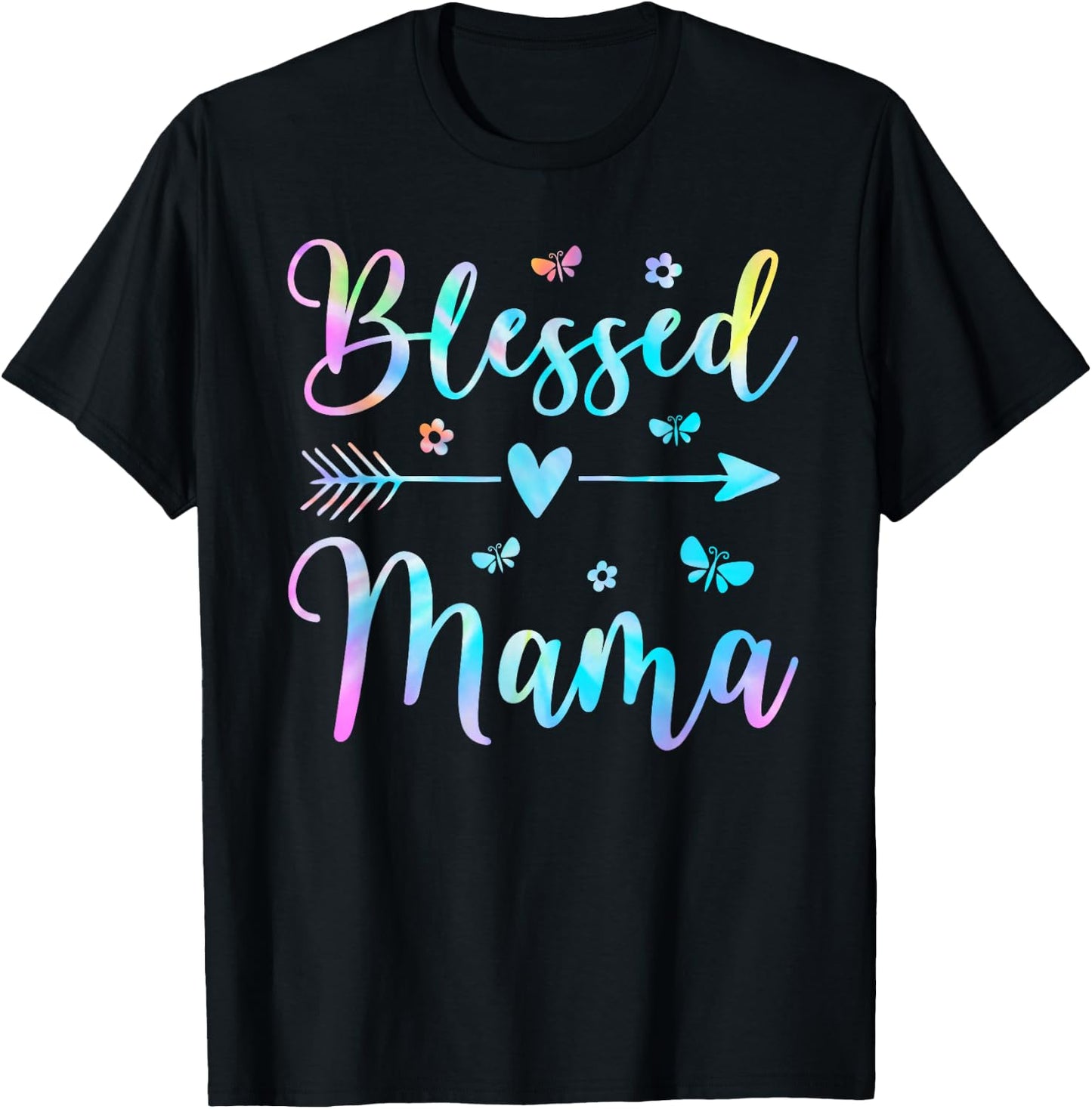 Blessed Mama Cute Mom Butterfly Flower Mother's Day T-Shirt - T-Shirt | Black
