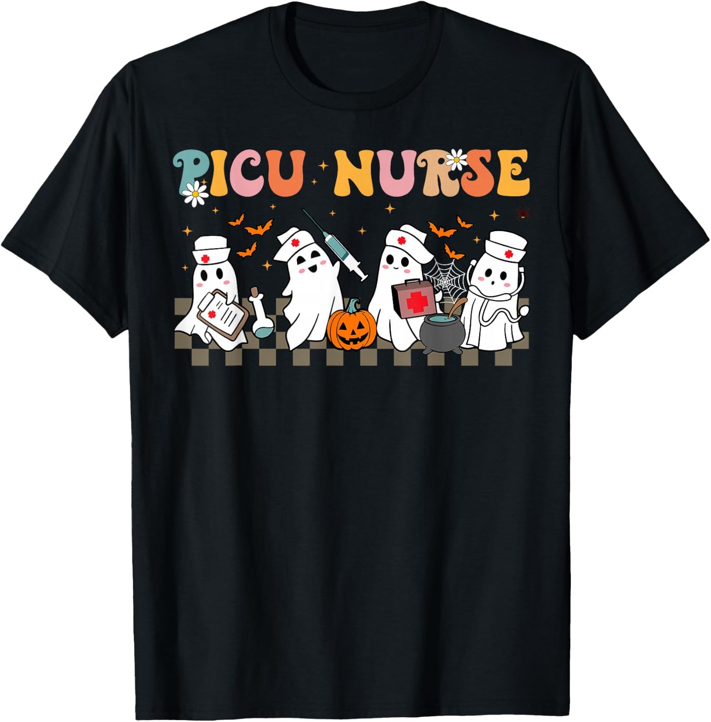 PICU Nurse Spooky Ghost Halloween Cute Nursing Costume T-Shirt - T-Shirt | Black