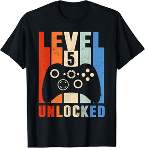 Level 5 Unlocked Shirt Funny Video Gamer 5th Birthday Gift T-Shirt - T-Shirt | Black