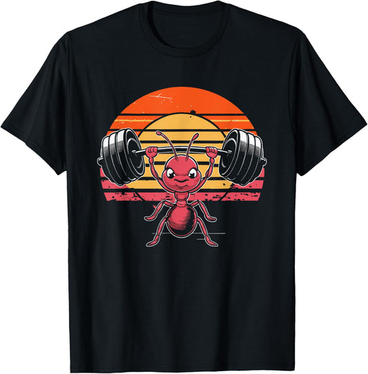 Ant Barbell Workout - Funny Graphic Gym Weightlifting T-Shirt - T-Shirt | Black