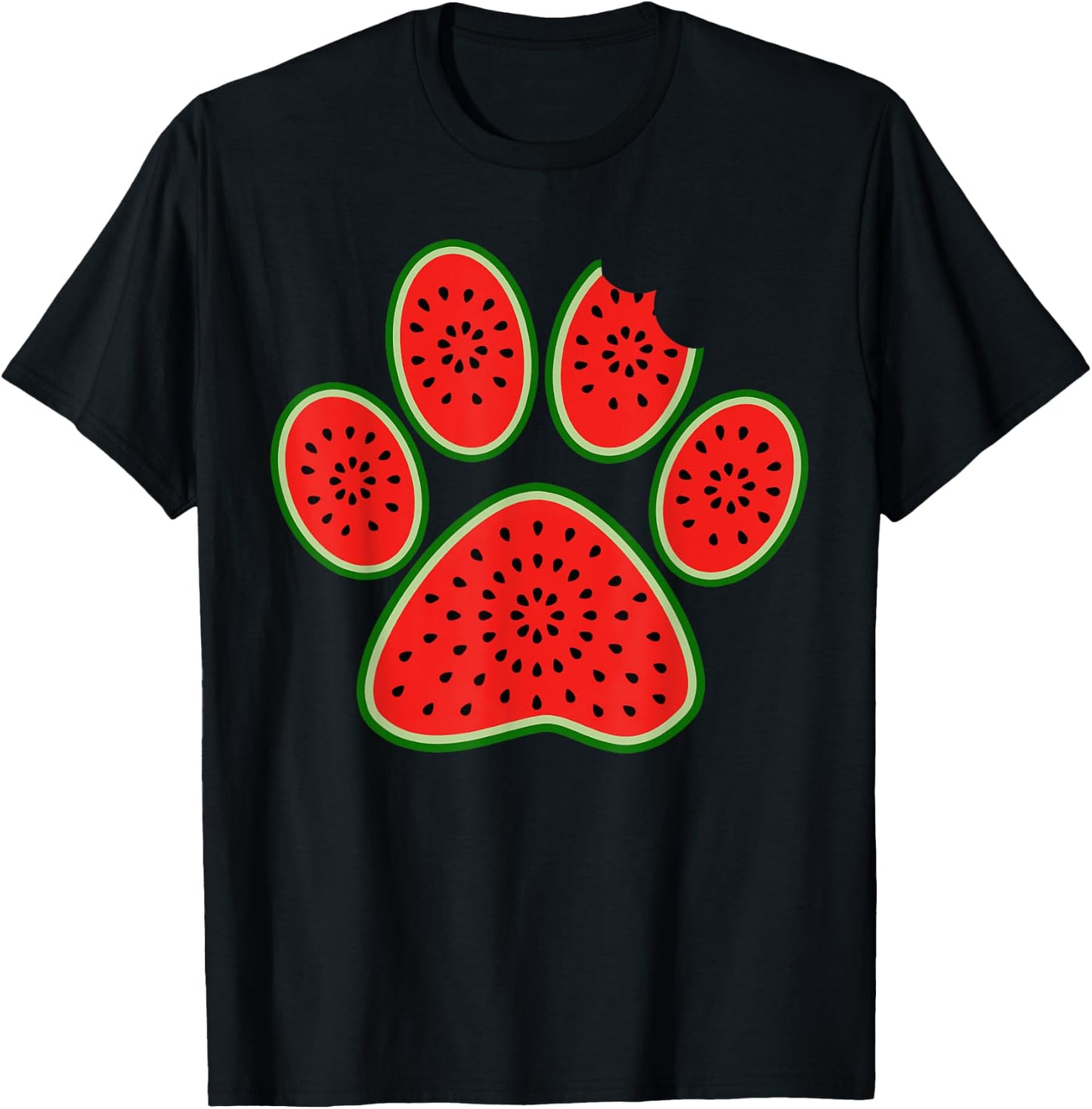 Cute Silhouette Of Dog Paw Watermelon Slice Summer Vacation T-Shirt - T-Shirt | Black