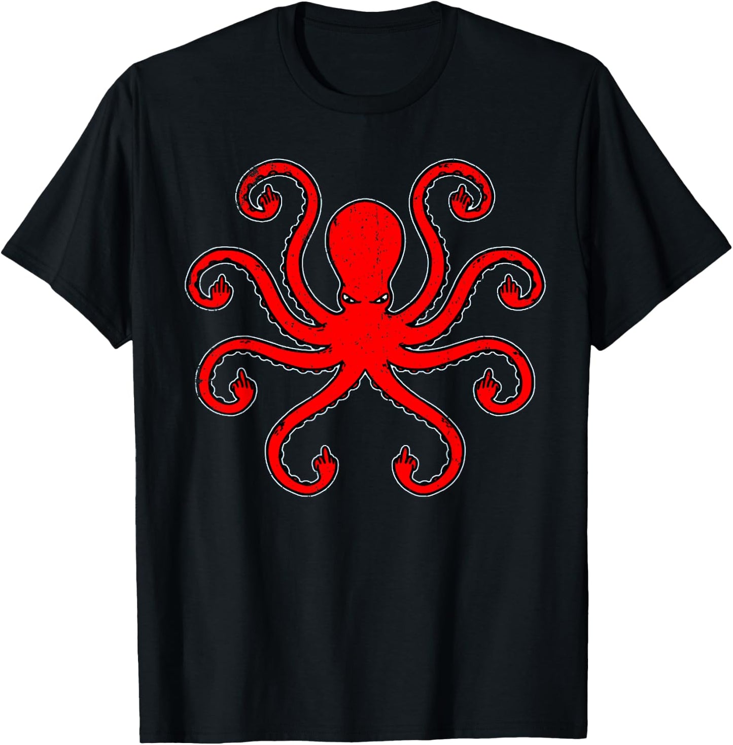 Vintage Octopus Funny Shirt Octopus Middle Fingers T-Shirt - T-Shirt | Black