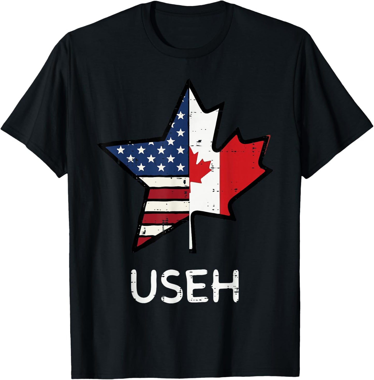 US Flag Canada Maple Leaf USEH 4th of July Men Women Kids T-Shirt - T-Shirt | Black