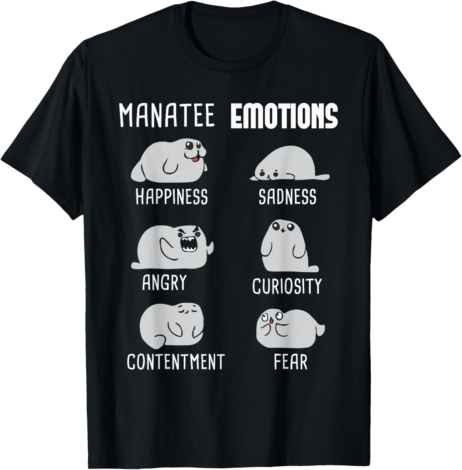 Manatee Emotions - Zookeeper Marine Biologist Animal Lover T-Shirt - T-Shirt | Black