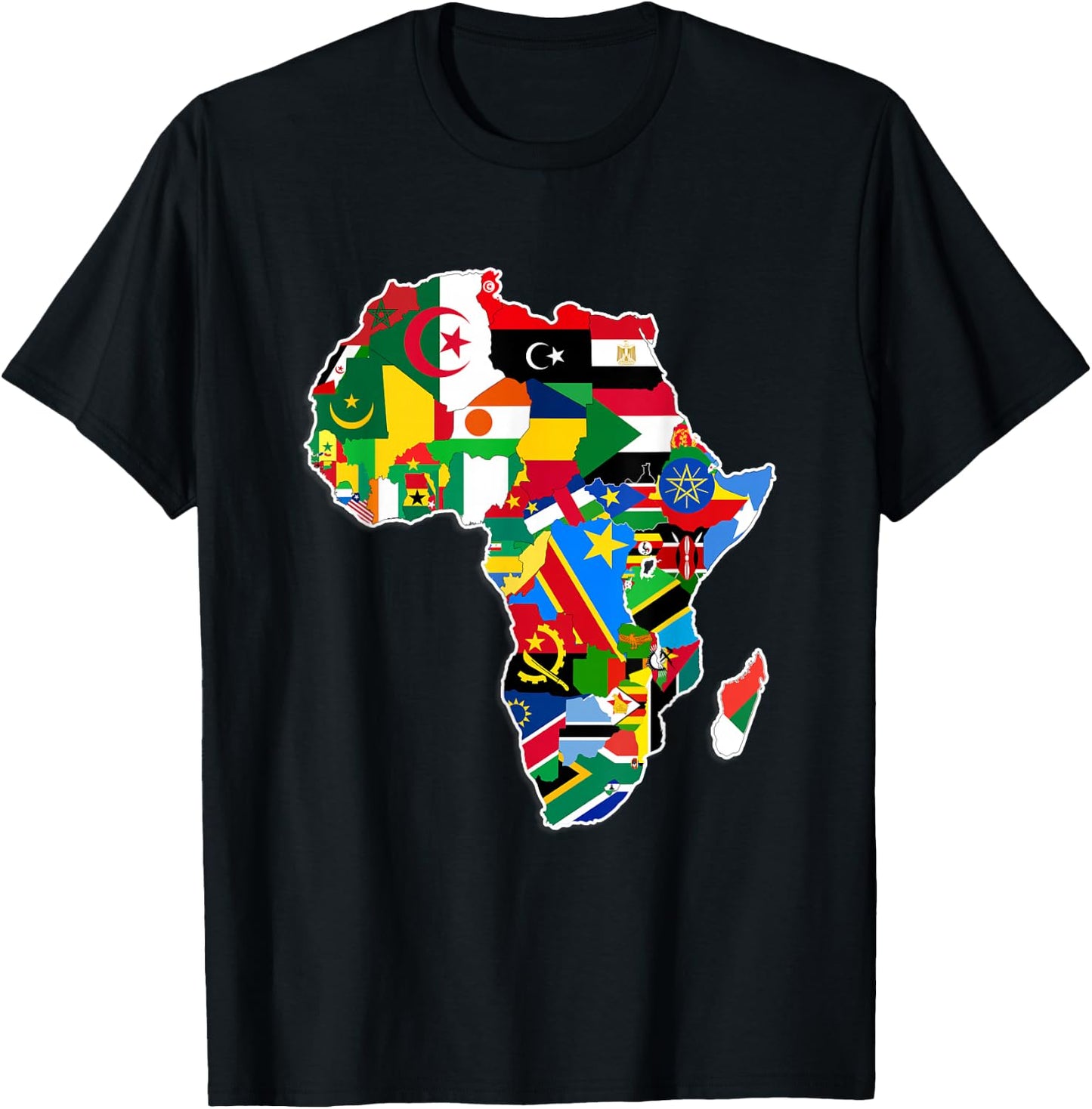 Africa Pride - Map of African Continent with Flags T-Shirt - T-Shirt | Black
