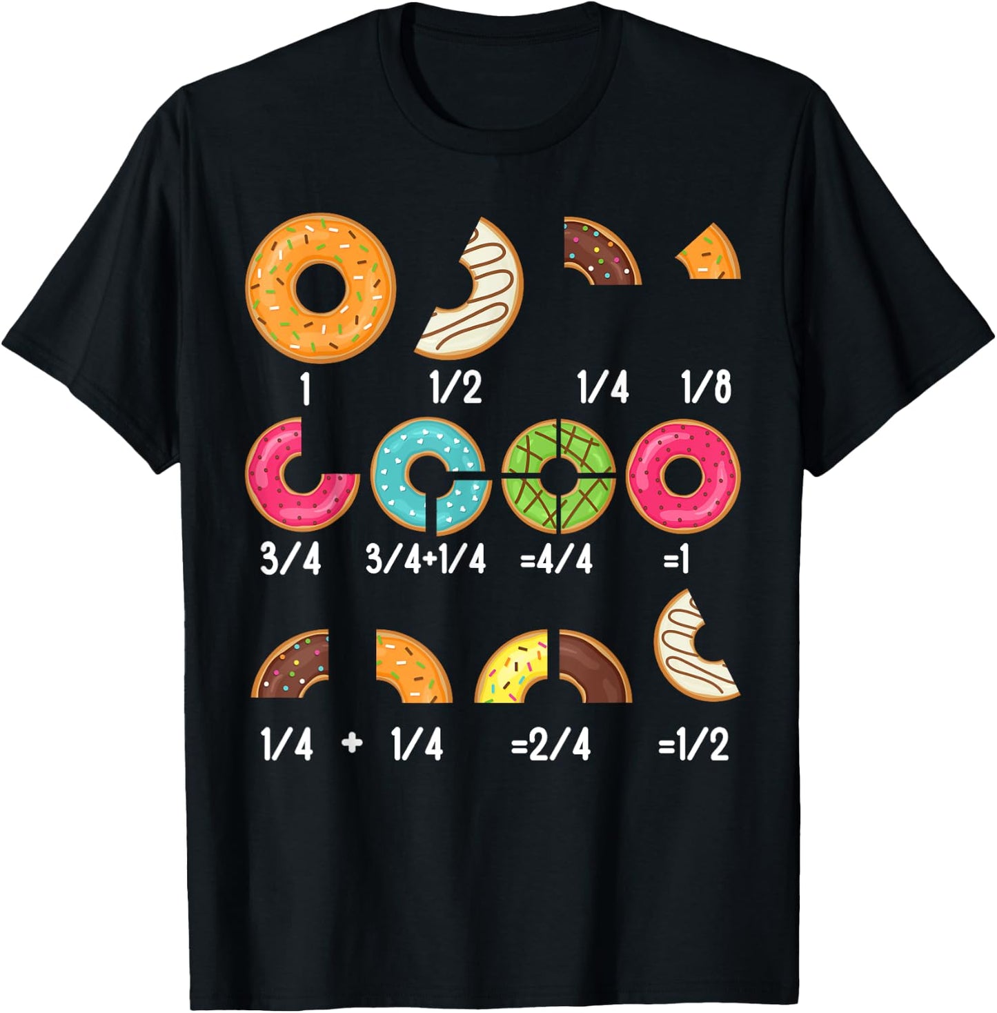 Donut Fraction Math Teachers Back To School Educational T-Shirt - T-Shirt | Black