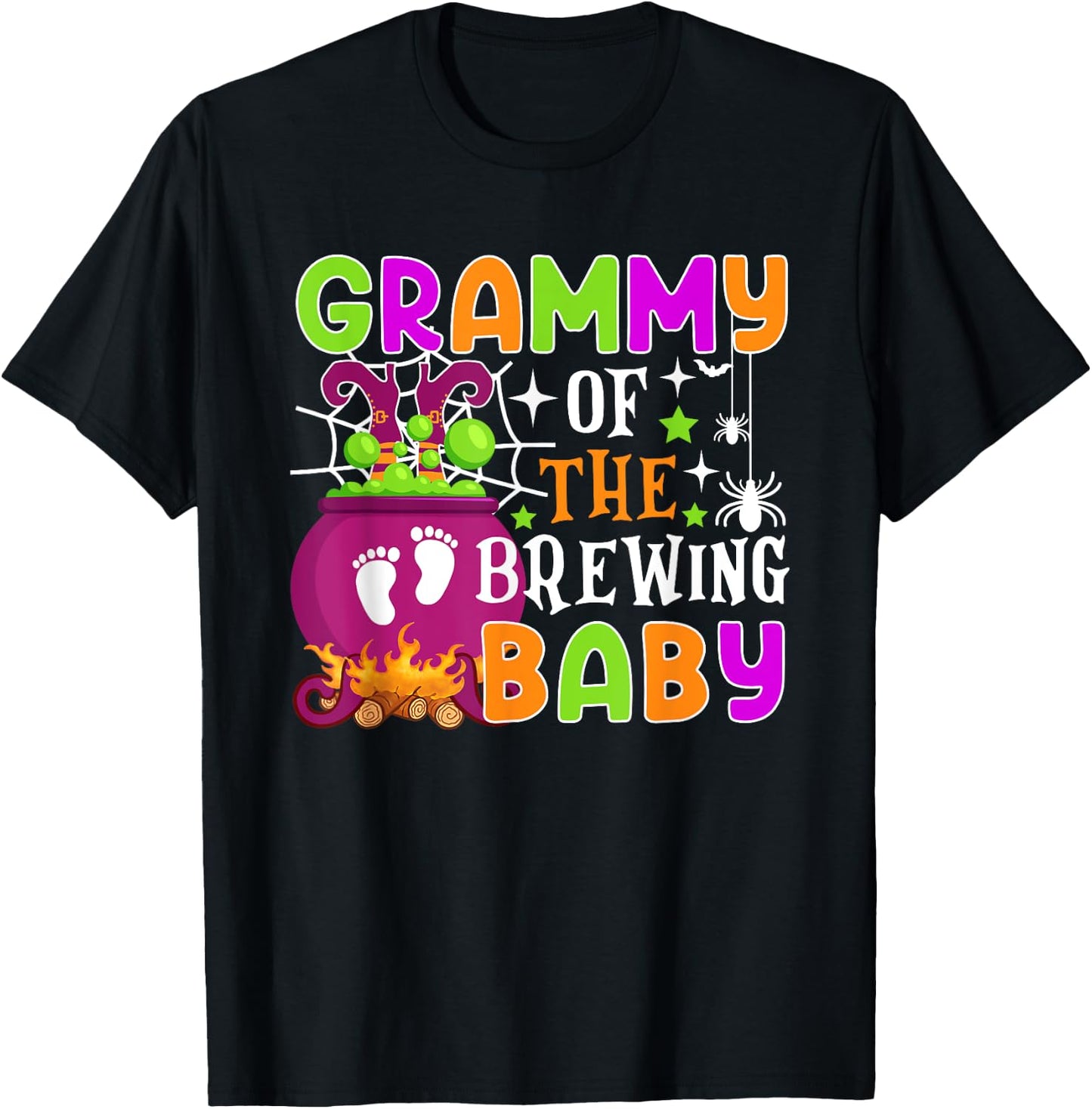 Grammy of Brewing Baby Halloween Theme Baby Shower Spooky T-Shirt - T-Shirt | Black