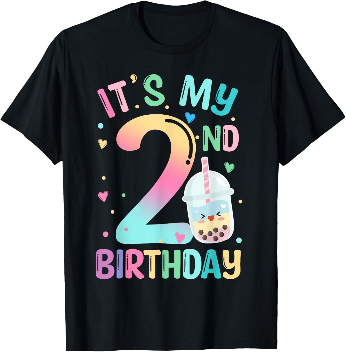 It's My 2nd Birthday Bubble Boba Tea Party 2 Year Old Girl T-Shirt - T-Shirt | Black