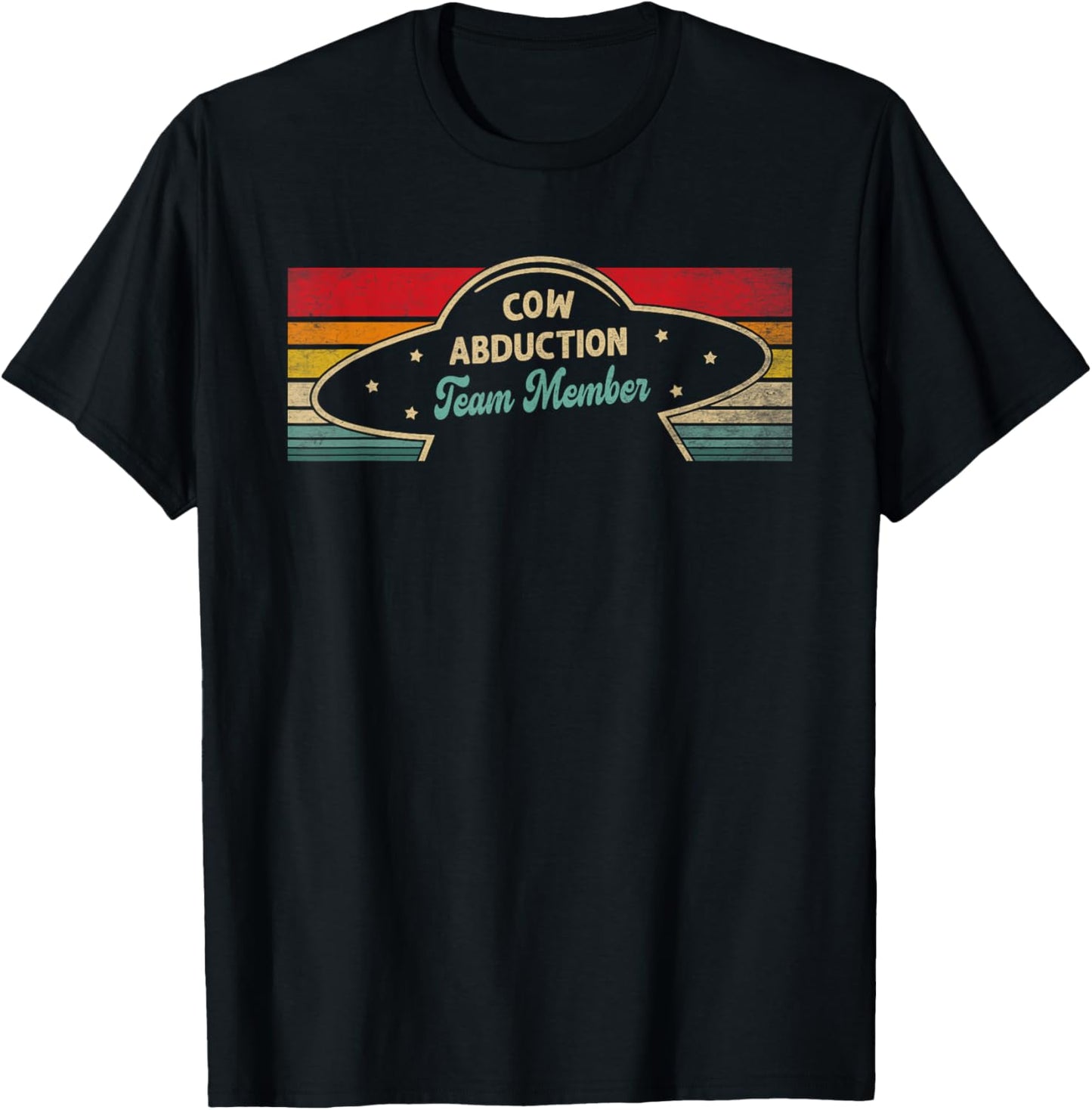 Cow Abduction Team Member UFO Retro Alien Farm Animal Lover T-Shirt - T-Shirt | Black