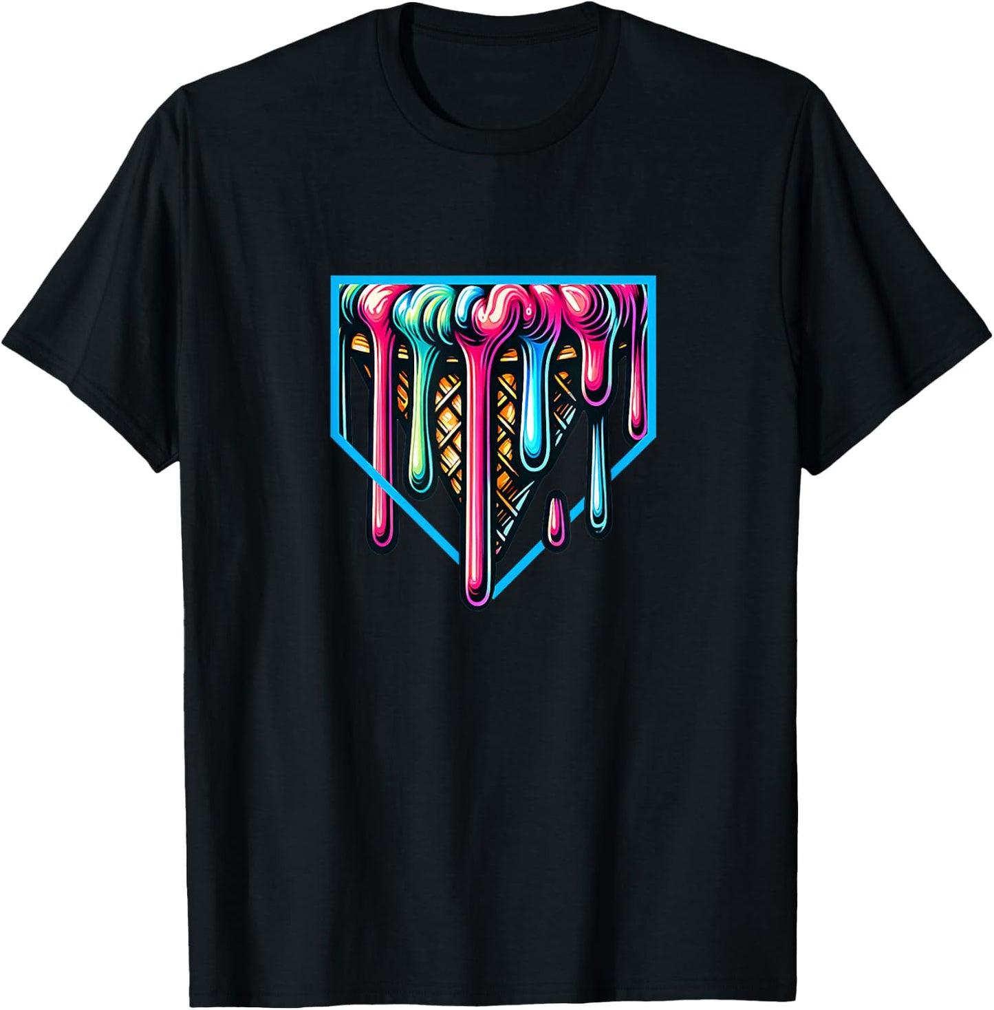 Home-Plate Drip Ice-Cream for Softball & Baseball Fans T-Shirt - T-Shirt | Black